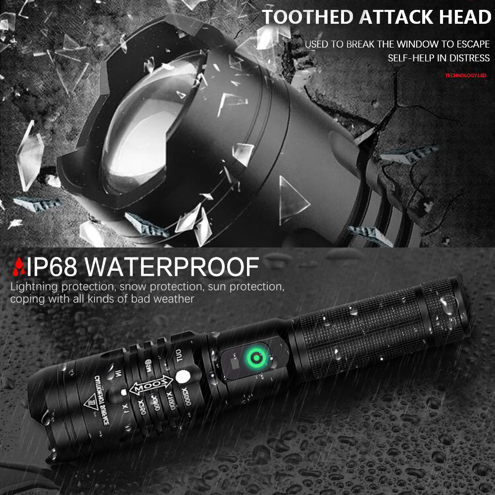 HKM-155091 Zoomable USB Rechargeable Super Bright Waterproof Flashlight with 5 Modes for Outdoor Use