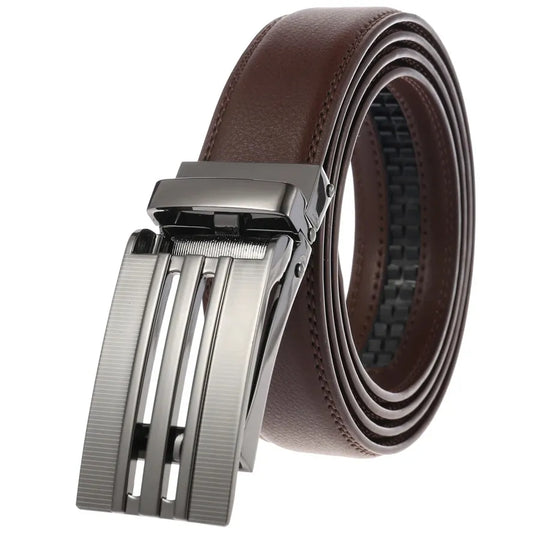 HKM-214227 Men's Automatic Sliding Buckle Ratchet Leather Belt - Model LY33-0135-1