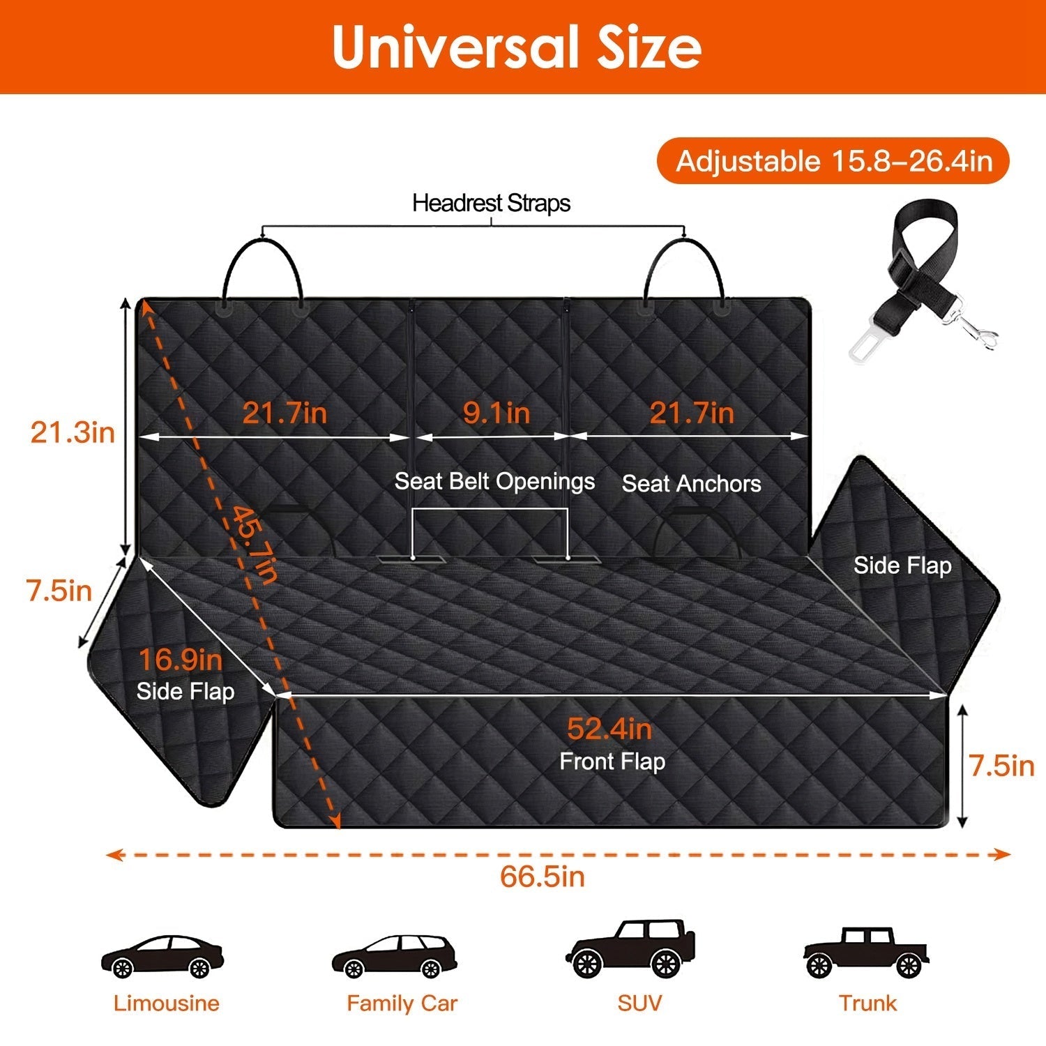 HKM-878099 Waterproof Dog Car Seat Cover with Scratchproof Protection and Adjustable Seat Belt for SUVs, Trucks, and Cars
