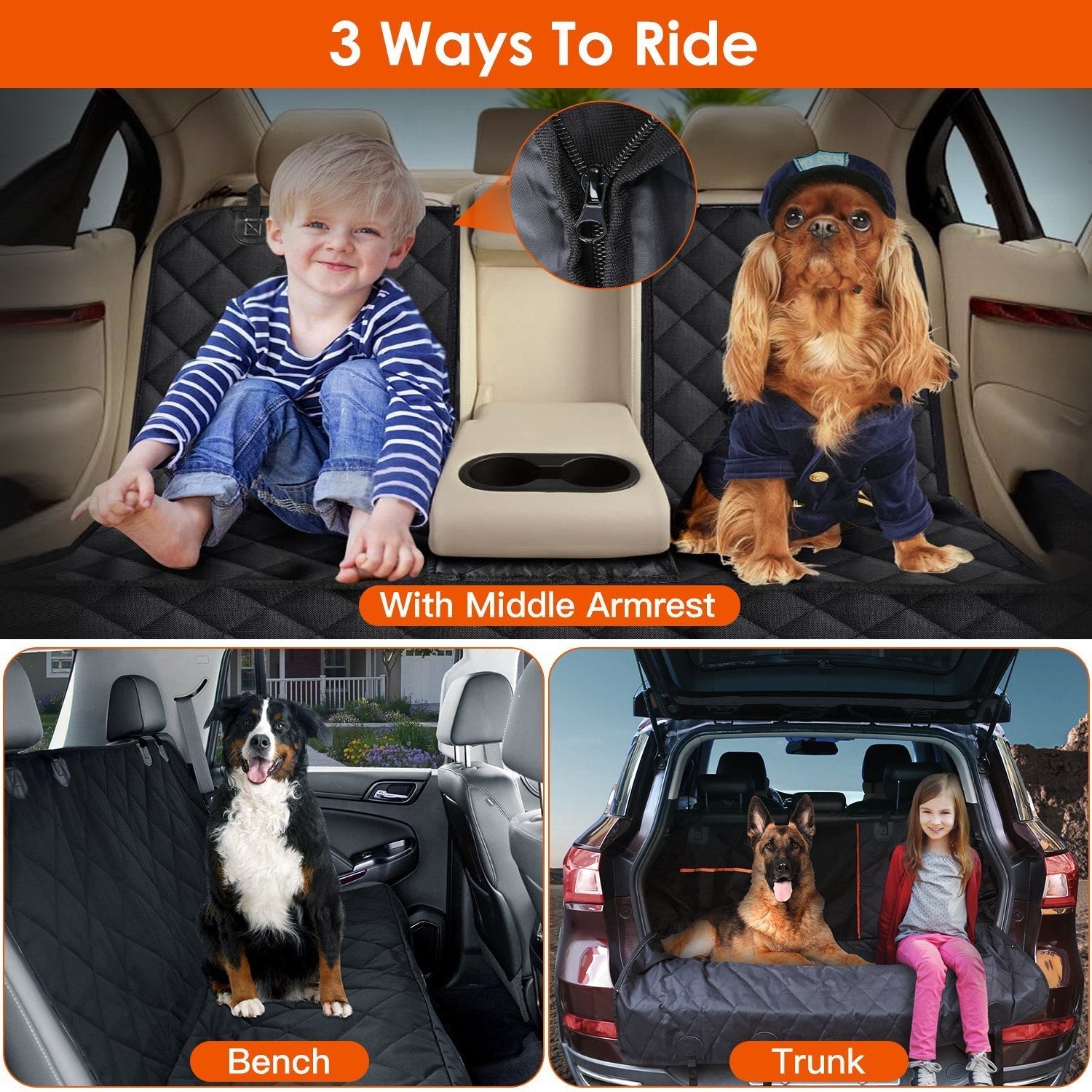 HKM-878099 Waterproof Dog Car Seat Cover with Scratchproof Protection and Adjustable Seat Belt for SUVs, Trucks, and Cars