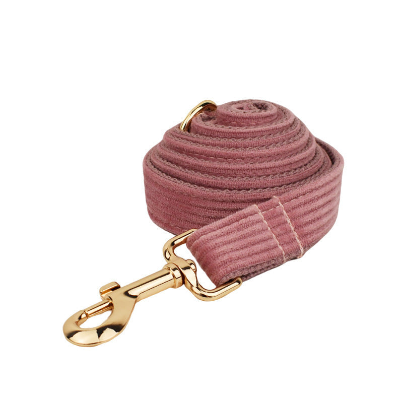 HKM-063059 Corduroy Dog Collar and Leash Set with Bow and Accessories - Five-Piece Pet Essentials