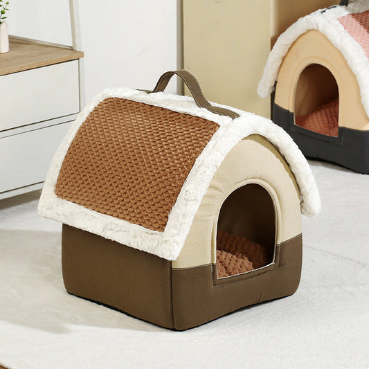 HKM-740947 Foldable Pet Bed House for Small and Medium Dogs & Cats - Warm Sleeping Nest for Winter, Portable Puppy Cave Sofa