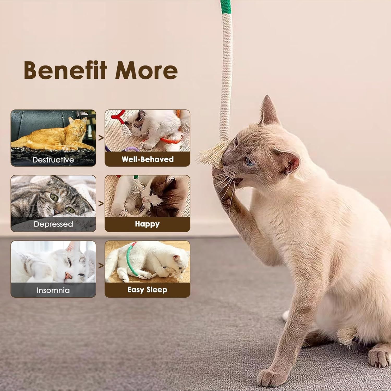 HKM-190995 Interactive Cotton Rope Cat Toy with Silvervine Fruit for Healthy Chewing and Dental Care, 27.6 Inches Long