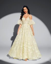HKM-151827 Elegant Yellow Evening Dress for Special Occasions