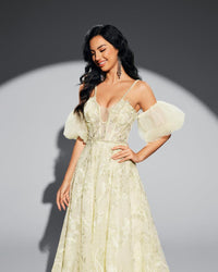 HKM-151827 Elegant Yellow Evening Dress for Special Occasions