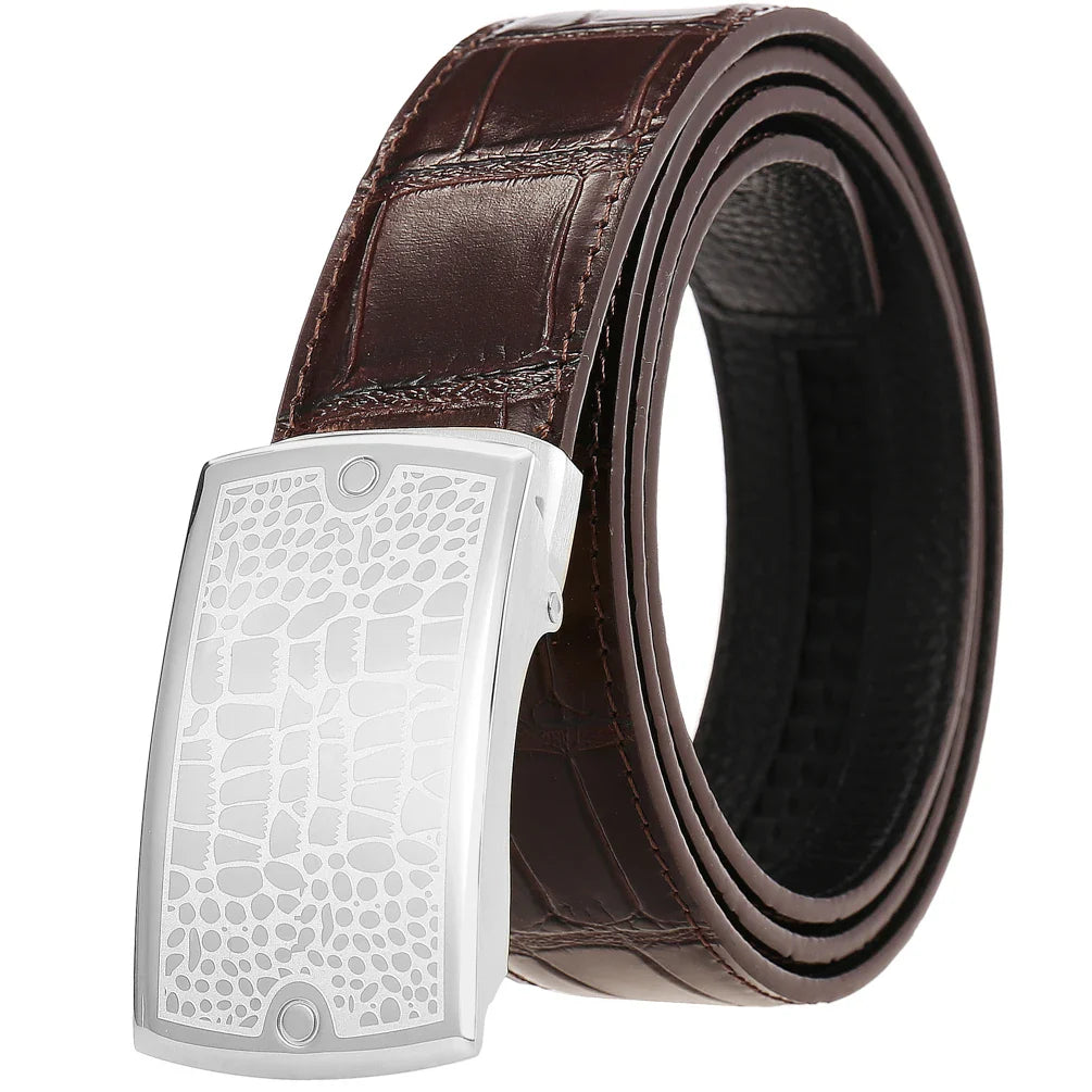 HKM-391571 Men's Luxury Ratchet Belt with Stainless Steel Buckle - Model LY36-61423-8