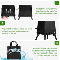 HKM-977427 Portable Detachable Wrought Iron Camping Stove Panel - 27x27x34cm, Black