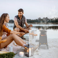 HKM-977427 Portable Detachable Wrought Iron Camping Stove Panel - 27x27x34cm, Black