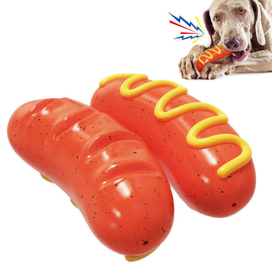 HKM-517523 Durable TPR Pet Dog Molar Toy - Hot Dog Sausage Shape for Chewing and Play