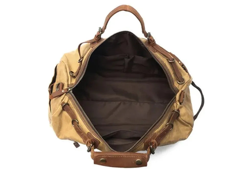 HKM-187923 Waxed Canvas Travel Duffle Bag with Leather Trim