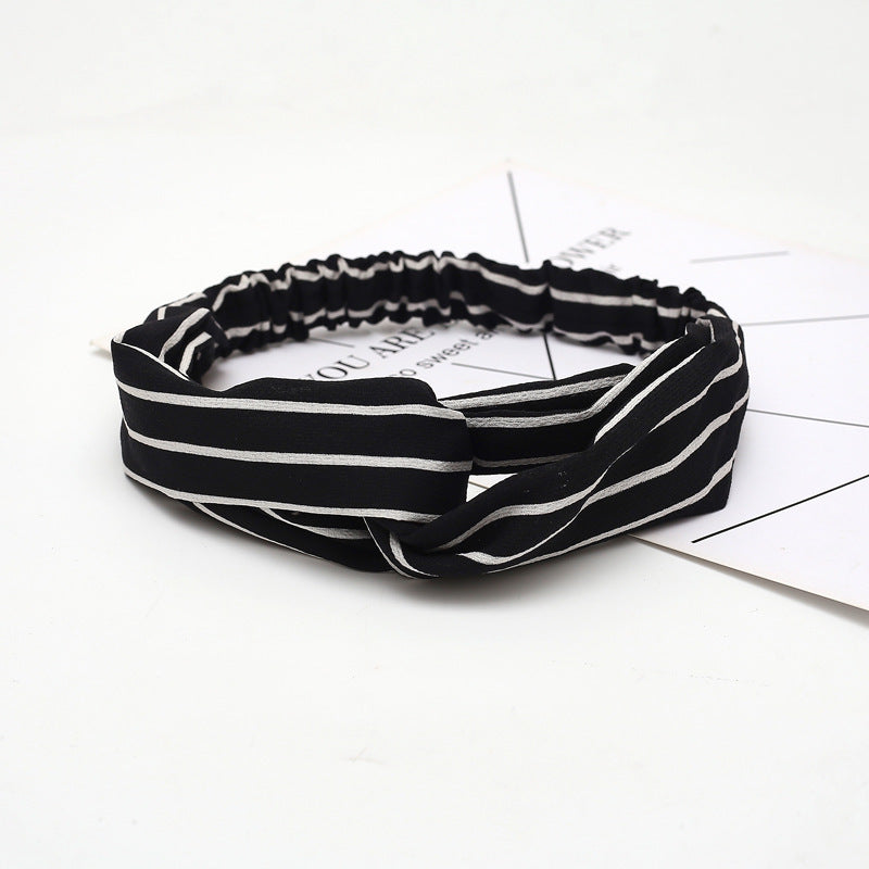 HKM-183635 Chiffon Silk Check Pattern Headband for Women