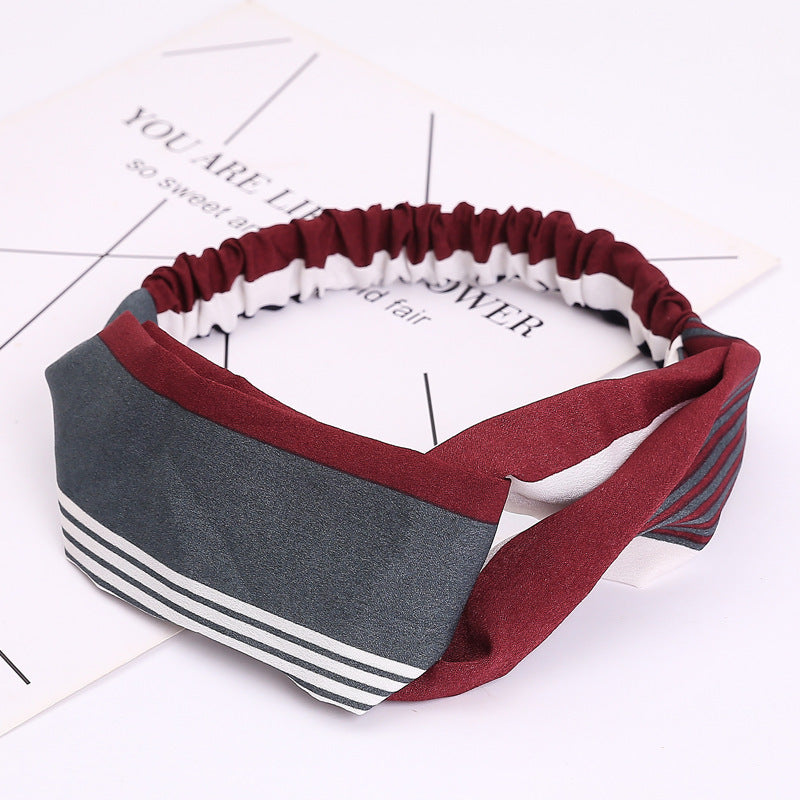 HKM-183635 Chiffon Silk Check Pattern Headband for Women