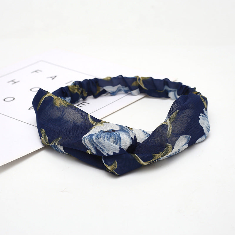HKM-183635 Chiffon Silk Check Pattern Headband for Women