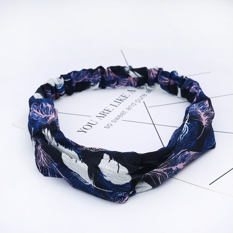 HKM-183635 Chiffon Silk Check Pattern Headband for Women