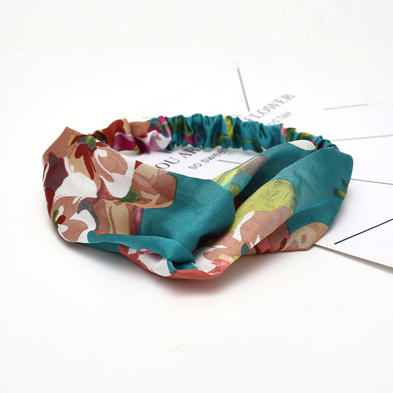 HKM-183635 Chiffon Silk Check Pattern Headband for Women