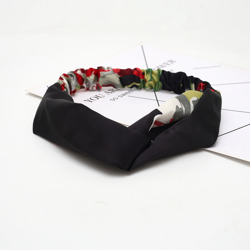 HKM-183635 Chiffon Silk Check Pattern Headband for Women