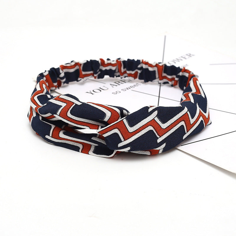 HKM-183635 Chiffon Silk Check Pattern Headband for Women