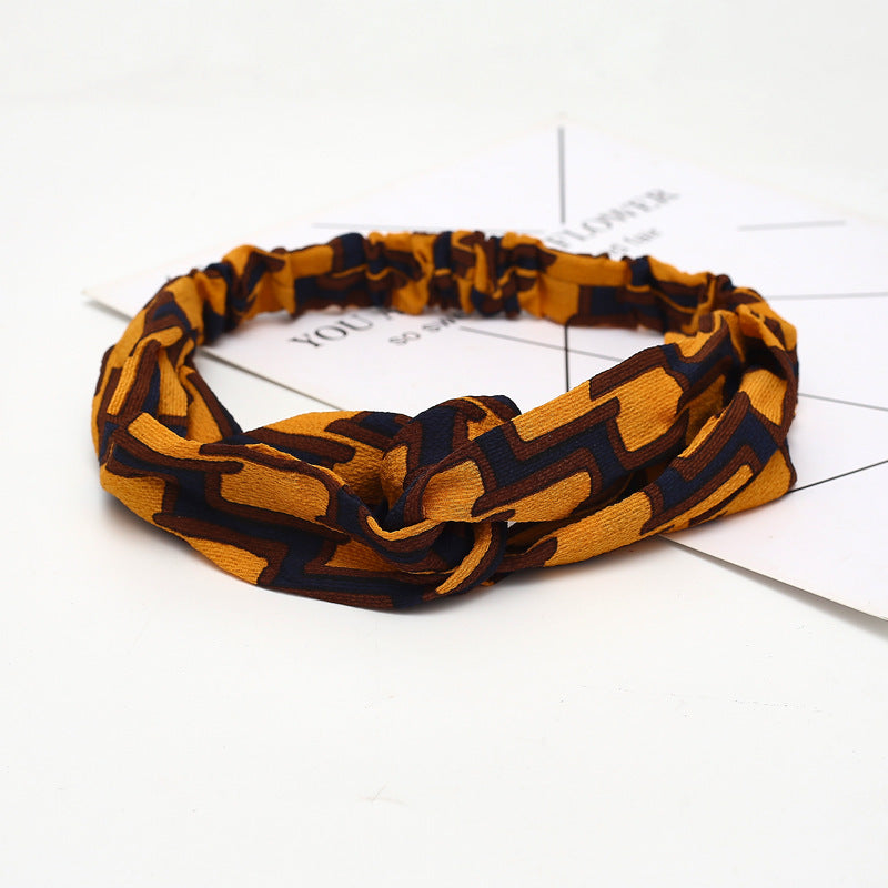HKM-183635 Chiffon Silk Check Pattern Headband for Women