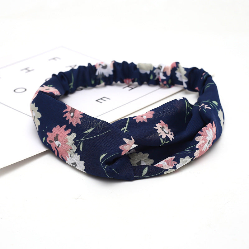 HKM-183635 Chiffon Silk Check Pattern Headband for Women