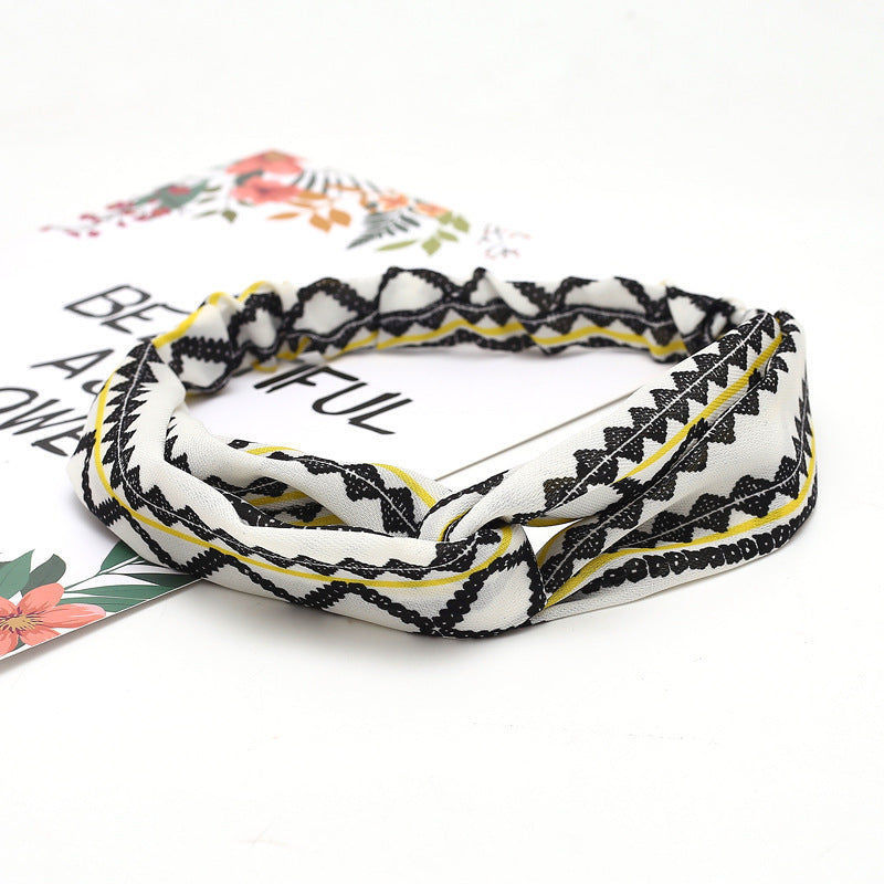 HKM-183635 Chiffon Silk Check Pattern Headband for Women