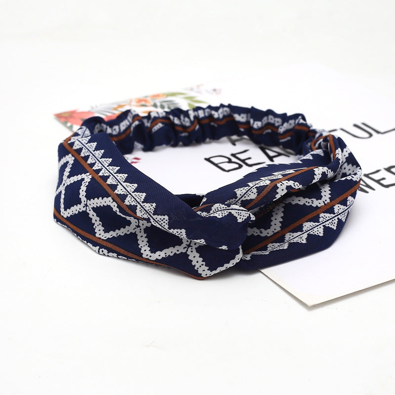 HKM-183635 Chiffon Silk Check Pattern Headband for Women