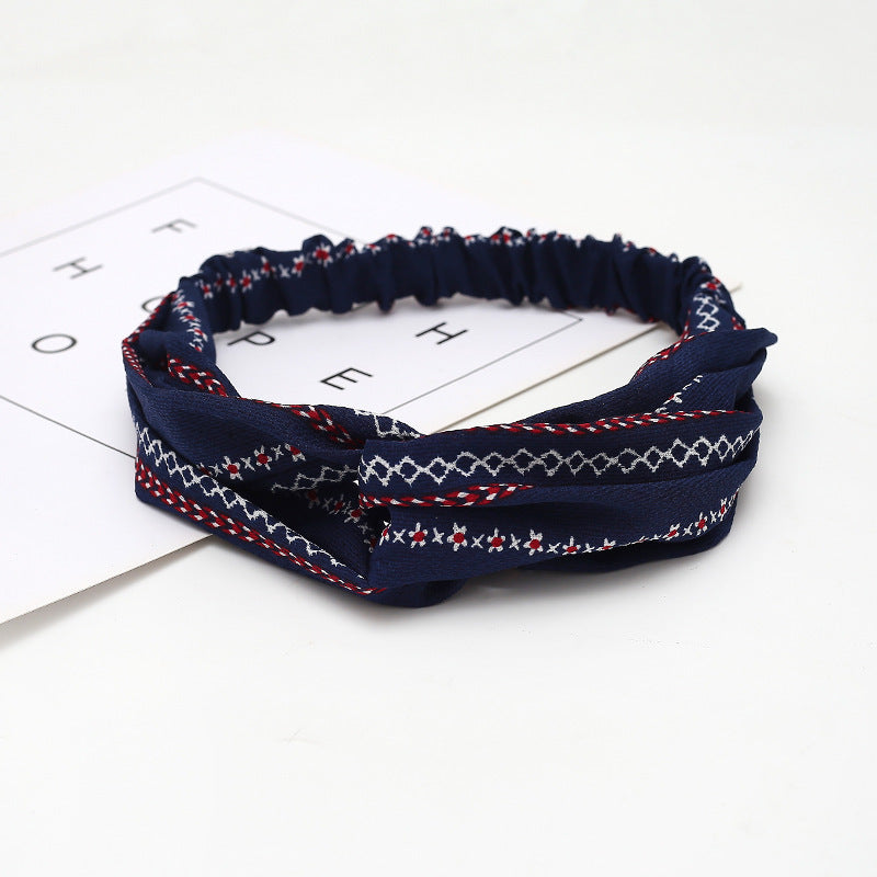 HKM-183635 Chiffon Silk Check Pattern Headband for Women
