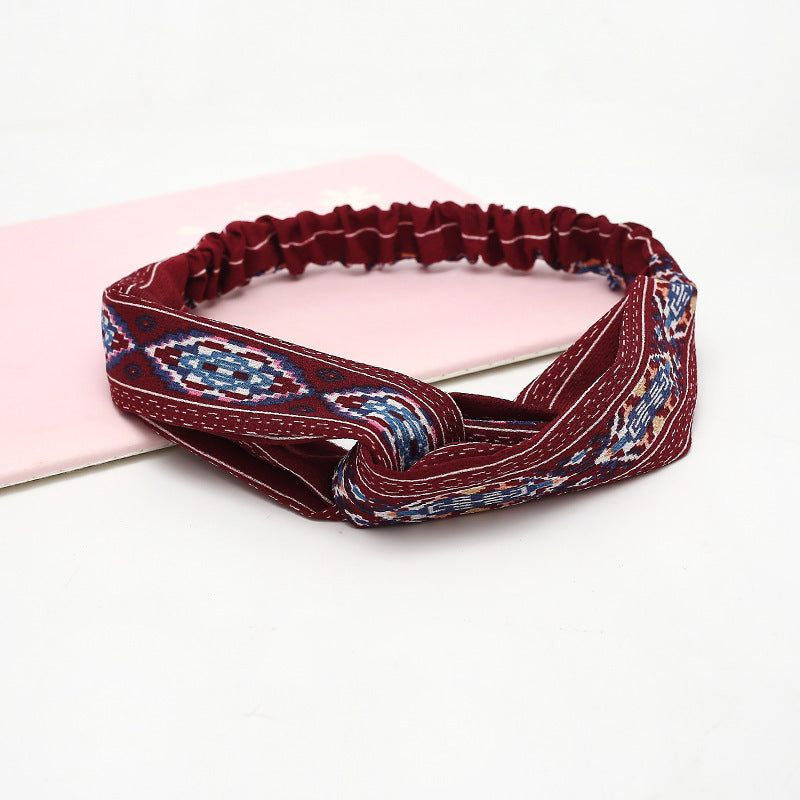 HKM-183635 Chiffon Silk Check Pattern Headband for Women