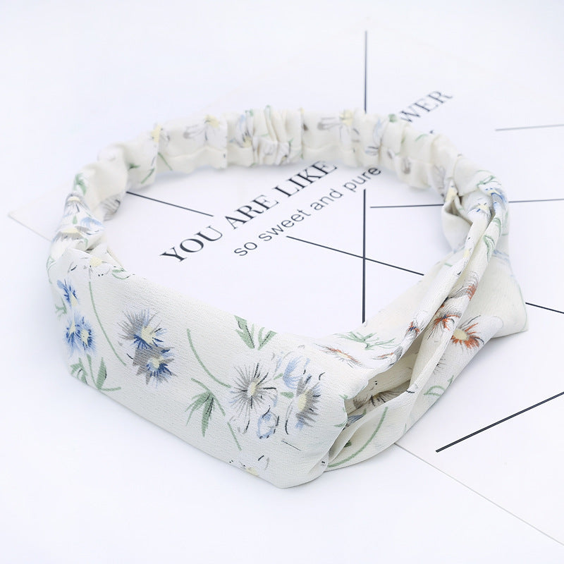 HKM-183635 Chiffon Silk Check Pattern Headband for Women