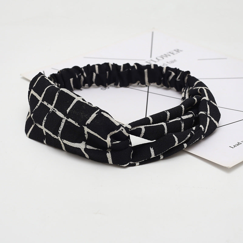HKM-183635 Chiffon Silk Check Pattern Headband for Women
