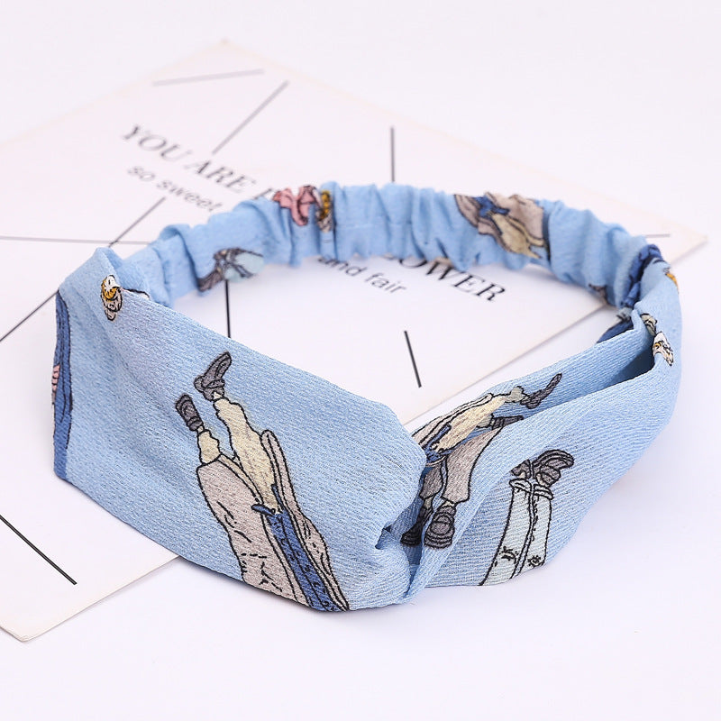 HKM-183635 Chiffon Silk Check Pattern Headband for Women