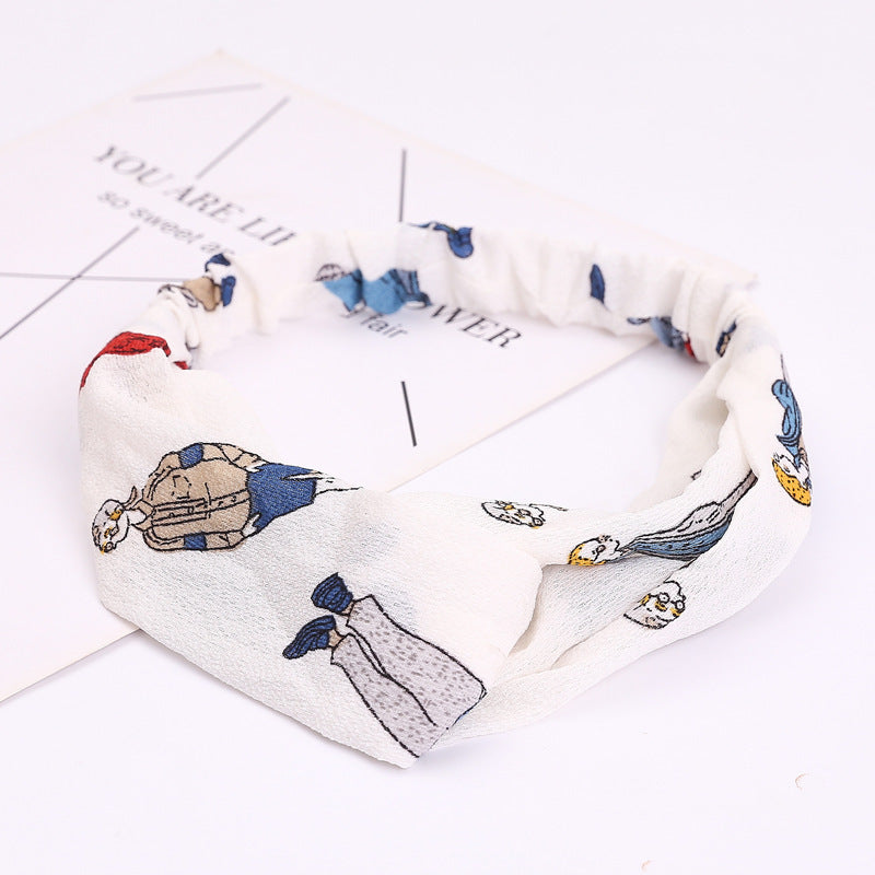 HKM-183635 Chiffon Silk Check Pattern Headband for Women