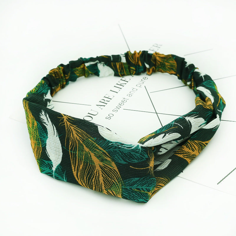HKM-183635 Chiffon Silk Check Pattern Headband for Women