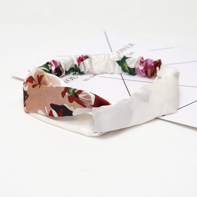 HKM-183635 Chiffon Silk Check Pattern Headband for Women