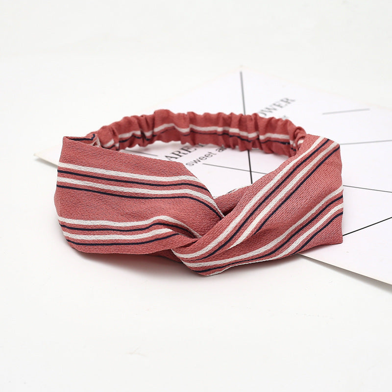 HKM-183635 Chiffon Silk Check Pattern Headband for Women