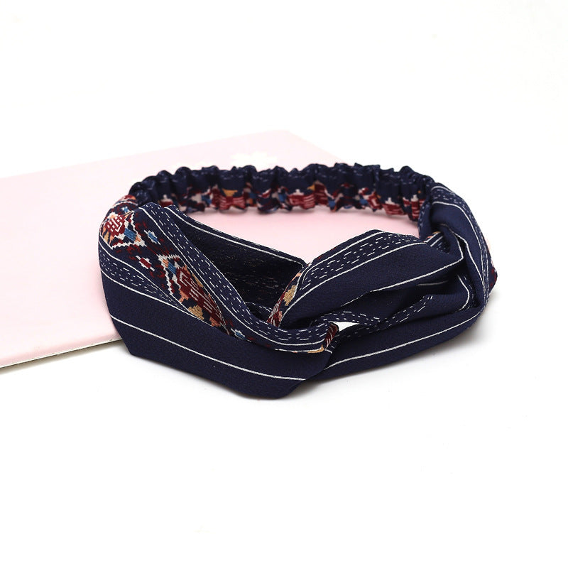 HKM-183635 Chiffon Silk Check Pattern Headband for Women