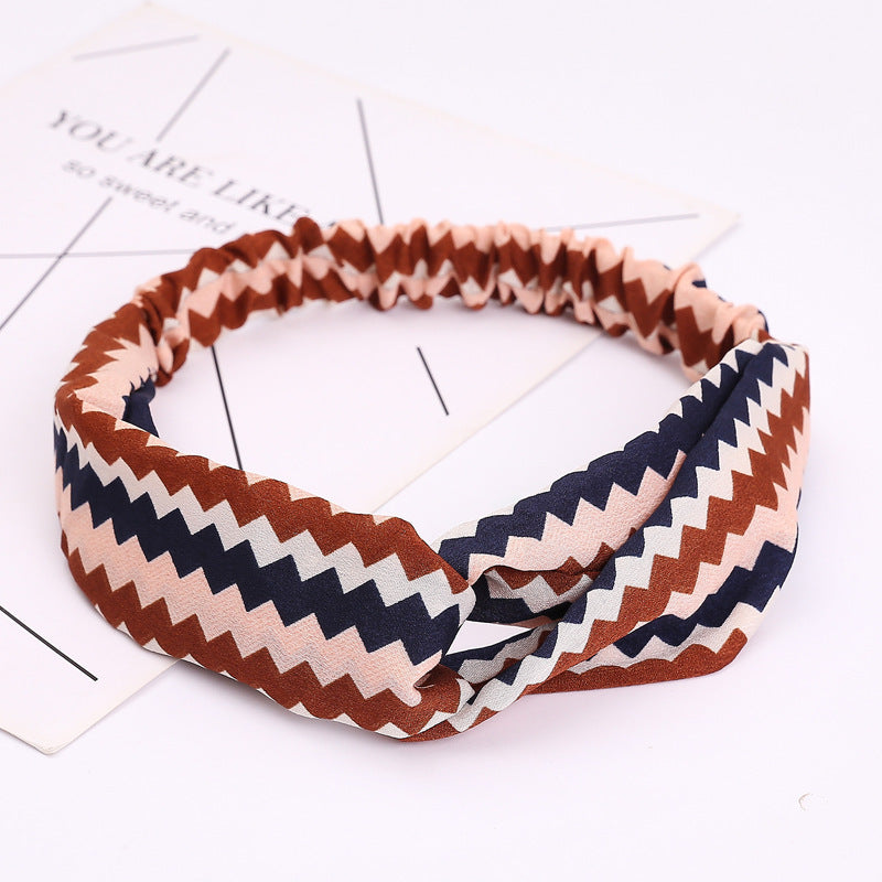 HKM-183635 Chiffon Silk Check Pattern Headband for Women