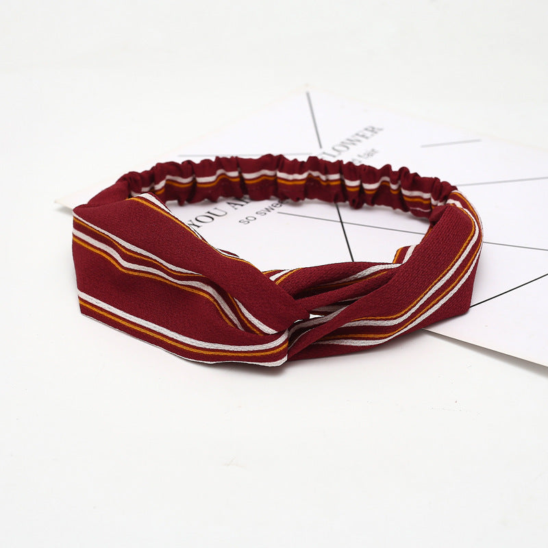 HKM-183635 Chiffon Silk Check Pattern Headband for Women