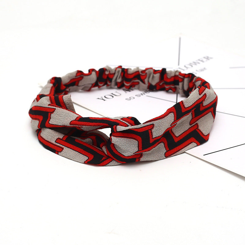 HKM-183635 Chiffon Silk Check Pattern Headband for Women