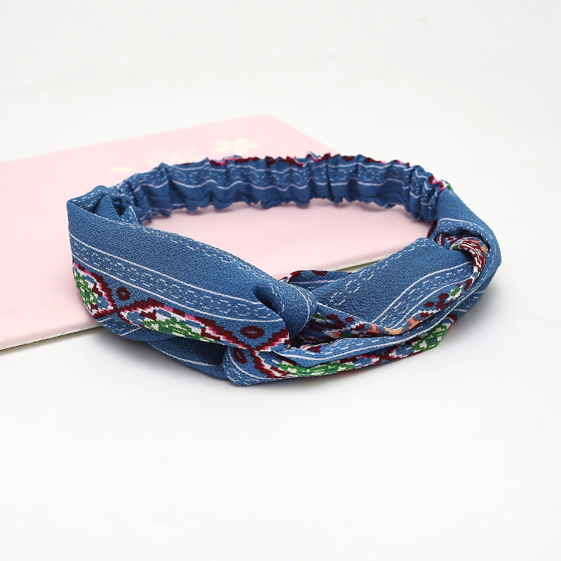 HKM-183635 Chiffon Silk Check Pattern Headband for Women