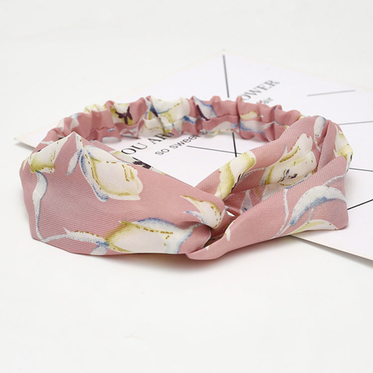 HKM-183635 Chiffon Silk Check Pattern Headband for Women