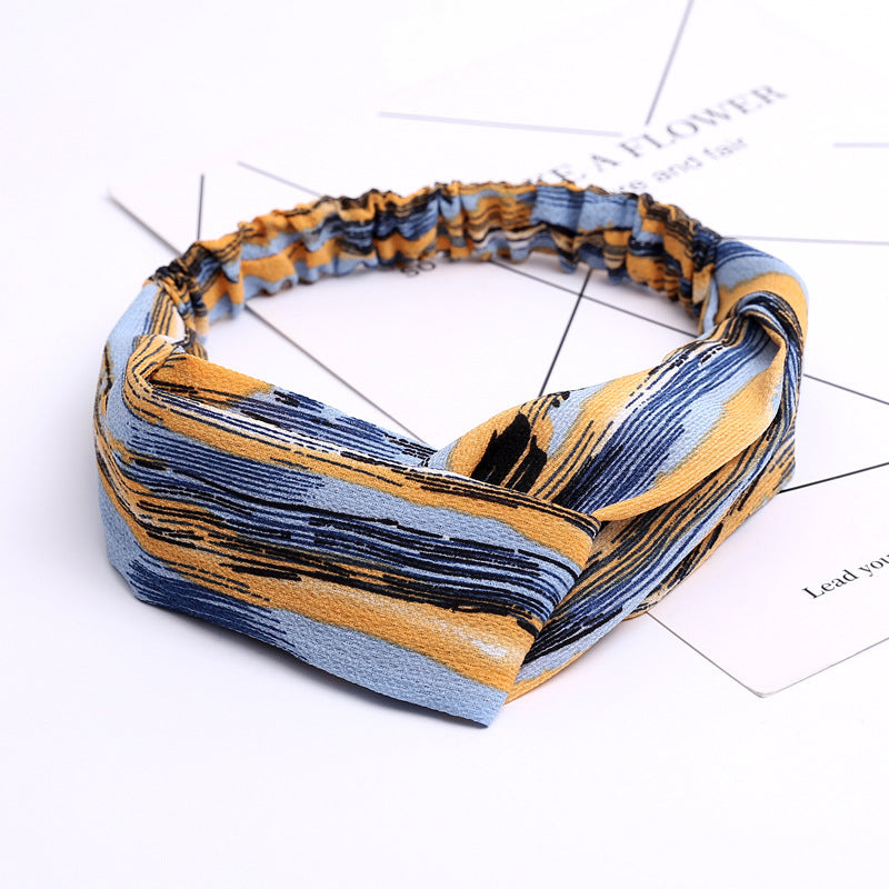 HKM-183635 Chiffon Silk Check Pattern Headband for Women