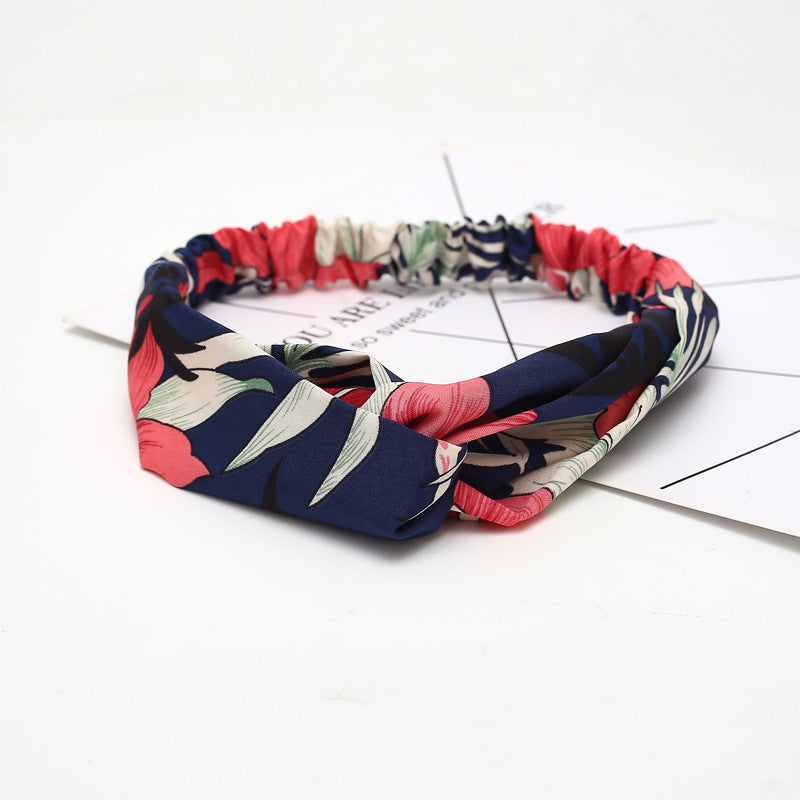 HKM-183635 Chiffon Silk Check Pattern Headband for Women