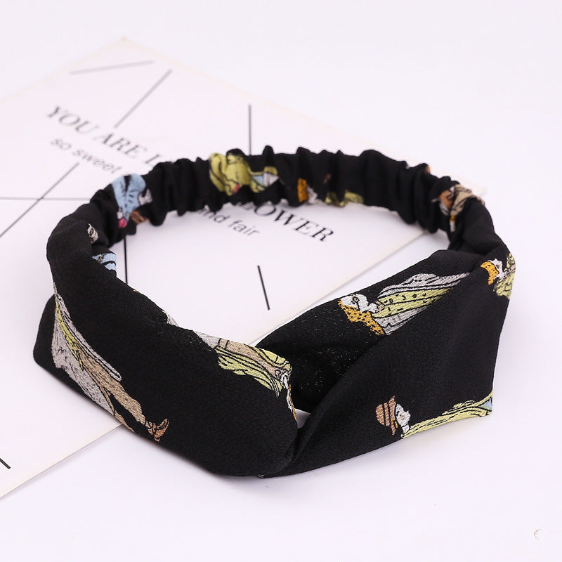 HKM-183635 Chiffon Silk Check Pattern Headband for Women