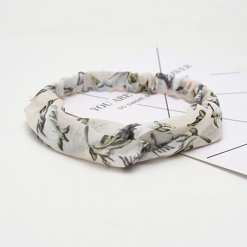 HKM-183635 Chiffon Silk Check Pattern Headband for Women