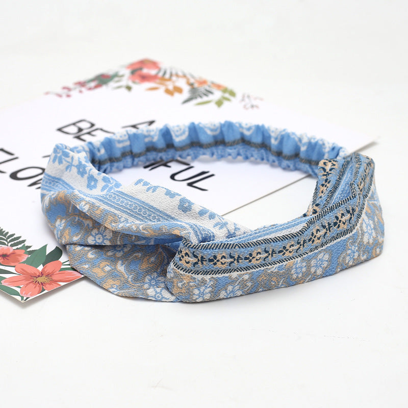 HKM-183635 Chiffon Silk Check Pattern Headband for Women