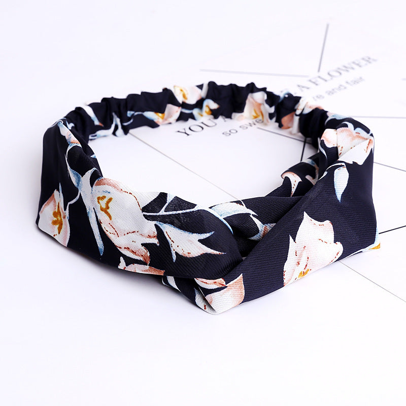 HKM-183635 Chiffon Silk Check Pattern Headband for Women
