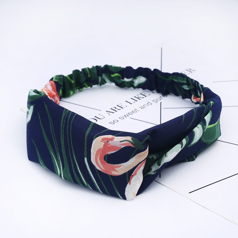HKM-183635 Chiffon Silk Check Pattern Headband for Women