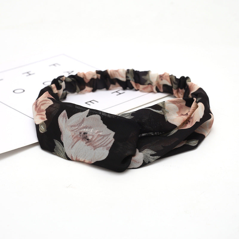 HKM-183635 Chiffon Silk Check Pattern Headband for Women