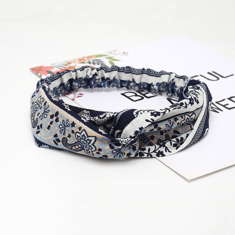 HKM-183635 Chiffon Silk Check Pattern Headband for Women