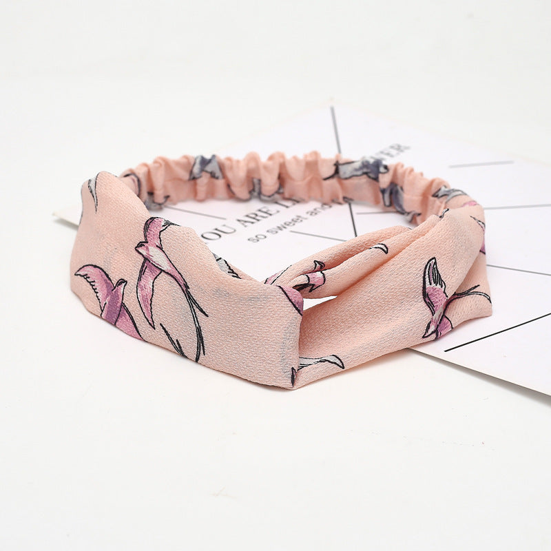 HKM-183635 Chiffon Silk Check Pattern Headband for Women